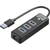 ORICO Hub USB to Ethernet, Hub USB con Ethernet 1Gbps e 3 porte Type-A 3.0, Extender di rete USB-A con cavo da 50 cm per Windows 10, 8.1, Mac OS, Laptop