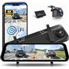 Rimoody 4K Dash Cam Specchietto con 1080P Telecamera Posteriore, 9.66 Touchscreen Anteriore e Posteriore Doppia Lente Dashcam, G-Sensor/Grandangolo/WiFi e APP Controllo/Visione Notturna/Loop Video/