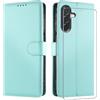 JUNETOP Cover per Samsung Galaxy A27 5G con Vetro Temperato, Verde Menta | Custodia a Libro in Pelle Sintetica con Protezione RFID
