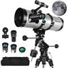 MEEZAA Telescopio Astronomico Professionale, 150EQ Newtoniano Riflettore Telescopio per Adulti e Principianti con Montatura Equatoriale, Treppiede, Adattatore Telefono, Filtro Lunare e Borsa Trasporto