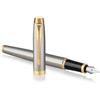 Parker IM Penna Stilografica | Punta Sottile e Ricarica di Inchiostro Blu | Confezione Regalo | Brushed Metal Golden Trim