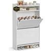 SONGMICS HOME Scarpiera con 2 Ante a Ribalta, Snapsemble Montaggio Rapido, Mobile Porta Scarpe Stretto, Divisori Regolabili, Moderna, Bianco Neve LBC228WE01
