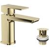 VeeBath Lagoon - Miscelatore per lavabo quadrato morbido con scarico pop-up, finitura moderna in ottone spazzolato, comando a leva singola, ingresso BSP G1/2, rubinetti da bagno a ponte, rubinetti