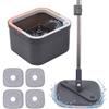 Relaxdays Set mop grigio, 4 testine microfibra quadrate | secchio 6 L con serbatoio acqua pulita, 18,5x31x31 cm