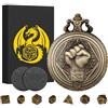 Keller & Weber Mini Set di Dadi DND con Steampunk Monk Pugno Custodia per Orologio da Tasca, 7 pezzi in Metallo Poliedrico Set di Dadi D&D, Regali di D&D con Scatola Regalo, Accessori per Giochi di Ruolo, Bronzo