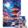 LKASGCBY Puzzle da 1000 pezzi per adulti Scena notturna del tempio giapponese Gioco a quiz con pezzi completamente interconnessi di forma casuale 75x50cm