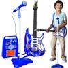 SILUK - Chitarra elettrica + amplificatore + microfono con supporto, set per ragazzi (Blu)