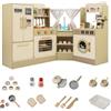 COSTWAY Cucina Giocattolo d'Angolo per Bambini, Cucina Gioco in Legno con Forno, Tostapane, Macchina del Caffè, Frigorifero e 21 Accessori, Gioco Educativo per Bambini 3+ Anni, 146,5 x 54 x 85,5 cm