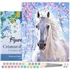 Figured'Art Dipingere con i Numeri con Telaio - Paint by Numbers Cavallo Bianco E Fiori, Passatempo per Adulti, Kit Completo, Hobby Creativi - Quadri fai da te 40x50cm Tela Già Incorniciata