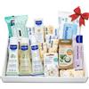 MomentosGourmet Cesto regalo per neonato, set regalo unisex per maschietti e femminucce, kit igienico completo con gel, shampoo, acqua di colonia, salviettine, pannolini, ciucci e clip, kit per neonato baby shower