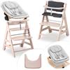 hauck Seggiolone Beta+ Newborn Set Eco Bouncer - Sediolone Pappa Bimbi in Legno Da 0 Mesi con Sdraietta Neonati Dondolo, Cuscino e Vassoio - (Whitewashed)