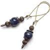 ThurColas Orecchini vintage da donna in bronzo antico con pietre naturali e monachelle lunghe (Blu)