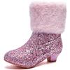 Hixingo Stivali Bambina Invernali con Zip Tacco 3 cm, Stivaletti Bimba Caldi con Pelliccia, Stivali da Ragazza Eleganti con Paillettes Stivaletti Tronchetti Ideali per Autunno e Inverno