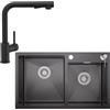 CECIPA Lavello Cucina 2 Vasche in Acciaio Inox Nero - 75x45 cm, Lavabo Cucina Include Rubinetto Estraibile, Dispenser Sapone, Sifone e Gruppo di Scarico