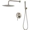 VALAZ Doccia da Incasso Miscelatore Acciaio Spazzolato Tondo Serie Jucar | Doccia da incasso miscelatore monocomando, soffione effetto pioggia 25 cm, acciaio inox, installazione a parete