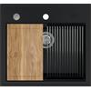 empiria SINK QUALITY SINK QUALITY Lavello da cucina in granito nero, 56 x 51 cm, moderno lavello da cucina con tagliere, sifone PUSH, scolapiatti, impregnante - Lavello da incasso singolo per mobile da 60 pezzi