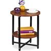 Relaxdays Tavolino da Salotto, Tavolo Rotondo da Divano Soggiorno, 2 Ripiani, HxD: 48 x 40 cm, Ferro e MDF, Nero Marrone