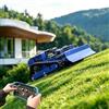 AIWEIYA Tosaerba per bruchi radiocomandato, 4 × 4, ibrido, a benzina, elettrico, taglio 21,6, robot tosaerba radiocomandato per pendenze 100% (45°), superficie di taglio 0,75 acres (modello con spazzaneve)