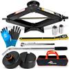 Amvia Cric a forbice per auto, 1,5 tonnellate (1,5 kg), portatile, ideale per SUV e auto, meccanismo intelligente con cricchetto, resistente (kit da 3 tonnellate + cuscinetti/guanti/pressa per