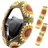 Generico Coprivolante Auto Di Uncinetto, Copri Volante Girasole Boho Crochet con 2 Copricintura, Decorazioni Auto Donna