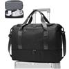 WEPLAN Borsone da Viaggio Donna Bagaglio a Mano Easyjet 45x36x20 Borsa da Viaggio Donna Uomo Borsone Palestra con Scomparto per le Scarpe Travel Bag Borsa Sportiva Cabina Weekend,B02-Nero
