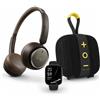HF Division HIFUTURE PACK6 RITORNO A SCUOLA: HI-PACK6/26 Cuffie Bluetooth wireless HiFuture Turbo marroni + Smartwatch LUME Black + Altoparlante Bluetooth LINO S
