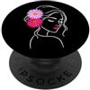Pretty Girls, Flowers Black and White Sh Floreale Donna Viso Line Art con Margherite Rosa Forme Mania PopSockets PopGrip Adesivo