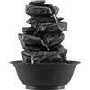 FANTASK Fontana da interni a cascata, 21,5 x 26 cm, fontana da tavolo con pompa e sfera girevole, illuminazione LED colorata, effetto pietra, decorazione da tavolo, fontana d'acqua per giardino (stile