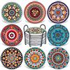 AODINI - Set di 8 sottobicchieri assorbenti in pietra per tavolo in legno, sottobicchieri in ceramica mandala con base in sughero, regalo per l'inaugurazione della casa, compleanno e famiglia, ottima