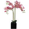 Leaf Rosa chiaro artificiale dell'orchidea di 90cm nella fioriera ceramica del cubo, materiali misti