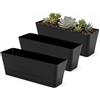 GREANER Scatole rettangolari nere per finestre, confezione da 3 fioriere per erbe aromatiche da 30 x 9,6 cm, con vassoio, per piante grasse, cactus e menta, in plastica, per davanzale, giardino,