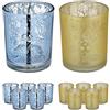 Relaxdays Set 12 Portacandele in Vetro, Porta Lumini dal Design Decorativo per Centrotavola e Bagno, Dorato Argento