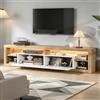 luckdect Armadio per TV, mobile TV con atmosfera luminosa, supporto TV, dotato di 2 ante a battente, 4 ripiani aperti, lunghezza 180 cm, mobile TV da soggiorno, per TV fino a 75 pollici