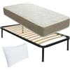 Comprarredo Kit rete ortopedica e materasso singolo 80x190 FINLANDIA e cuscino fiocco | Rete a listelli in metallo con materasso anatomico in memory alto 22cm doppio lato estate/inverno, cuscino incluso