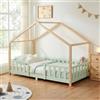 [en.casa] Letto a Casetta per Cameretta 90x200 cm Menta Verde/Naturale | Barriera di Protezione Anticaduta, Letto Singolo per Bambini, Struttura in Legno di Pino, Stile Montessori