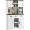 HOMCOM Armadio da cucina alto 4 ante 3 cassetti Bianco 100x38x172 cm | Armadio da cucina con porta vino da 8 bottiglie, ripiani aperti, ampio piano di lavoro, 4 ganci, foro cavi