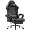 Dowinx sedia da gaming ergonomica con poggiapiedi, poltrona gaming reclinabile 150°, braccioli regolabili, sedia ufficio imbottita, portata 180 kg, Nero Basic