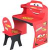 Disney Pixar Cars Saetta McQueen Set Scrivania e Sedia in Legno per Bambini Tavolino Cameretta Bambini per Compiti, Disegno, Attività Creative