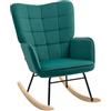 HOMCOM Poltrona a dondolo, sedia a dondolo con rivestimento in velluto, sedia a dondolo, struttura in acciaio, gambe in legno massello, verde scuro