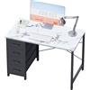 PAMRAY Scrivania per PC 80 cm con 4 cassetti, Piccola scrivania per casa, camera da letto, studio, Scrivania per PC semplice e moderna, Marmo