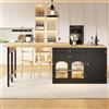 HeartySend Tavolo da pranzo a isola da cucina, allungabile, 120-194 cm, girevole a 360°, con ante in vetro, cassetti e ripiani per snack, nero, 120 x 40 x 73,5 cm (L x P x A)
