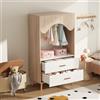 VIEKOS Armadio per bambini, con asta appendiabiti, cassetti, armadio aperto, maniglie in legno massiccio, truciolato, bianco e legno naturale, 80 x 46 x 141,5 cm, naturale + bianco