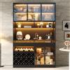 MOHUANG Armadietto da buffet, 120 × 38 × 200 cm, con portabottiglie e portabicchieri, vetrina in vetro di sicurezza grigio, credenza con 2 cassetti e scomparti aperti, armadio da cucina, nero