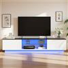 UTTQEW Mobile TV bianco con LED, mobile TV moderno con 2 ripiani in vetro e 2 armadi, armadio per TV, panca TV per soggiorno e camera da letto, supporto TV da 65 pollici (bianco, 160 x 32 x 42 cm)