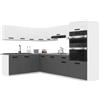 B BELINI GROUP Belini ITALIA 8 Cucina Angolare Componibile 420cm Bianco-Grigio Opaco | Cucina completa componibile, mobili pensili e bassi inclusi, montaggio facile