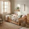 ecomi® Letto a terra per bambini 90 x 200 cm / 80 x 160 cm, in pino massiccio, con protezione anti-caduta e rete a doghe, letto Montessori in bianco/naturale, per maschietti e femminucce