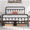 Yaheetech Struttura Letto Matrimoniale in Ferro per Materasso 140 x 200 cm | Testiera Alta con Spazio Aggiuntivo, Ferro Battuto con Doghe, Struttura Stabile, Ideale per Camera da Letto Soggiorno, Nero
