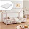 [en.casa] Letto a Casetta per Cameretta con Materasso 120x200 cm Letto Piazza e Mezza per Bambini con Barriere Struttura in Legno di Pino - Rosa/Bianco