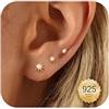 MOGASA 3 Paia Orecchini Donna Argento 925 Placcati Oro 14K Ipoallergenici Orecchini a Bottone con Zircone Fiore Stella Anallergici Orecchini Argento 925 per Donna Bambina