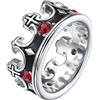 HIJONES Anello King Crown da Uomo in Acciaio Inossidabile con Gemme Rosse Anelli a Croce da Cavaliere Vintage Gotici